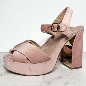 Tory Burch Loretta Pink Velvet Platform Heeled Sandal 10 1/2 M
